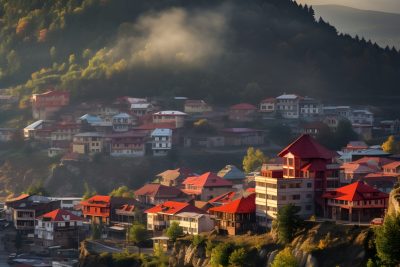 aerial view mountain city